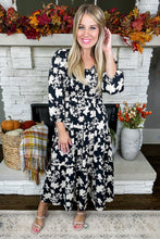 Load image into Gallery viewer, Black &amp; Ivory Smocked Floral Tiered Midi Dress
