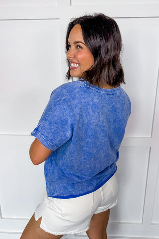 Patchwork Star Patriot Washed Blue Tee
