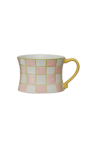 Pastel Garden Hand-Painted Stoneware Mug in Blush Garden Plaid