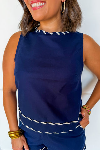 Worth The Wait Stripe Trim Short Set in Navy