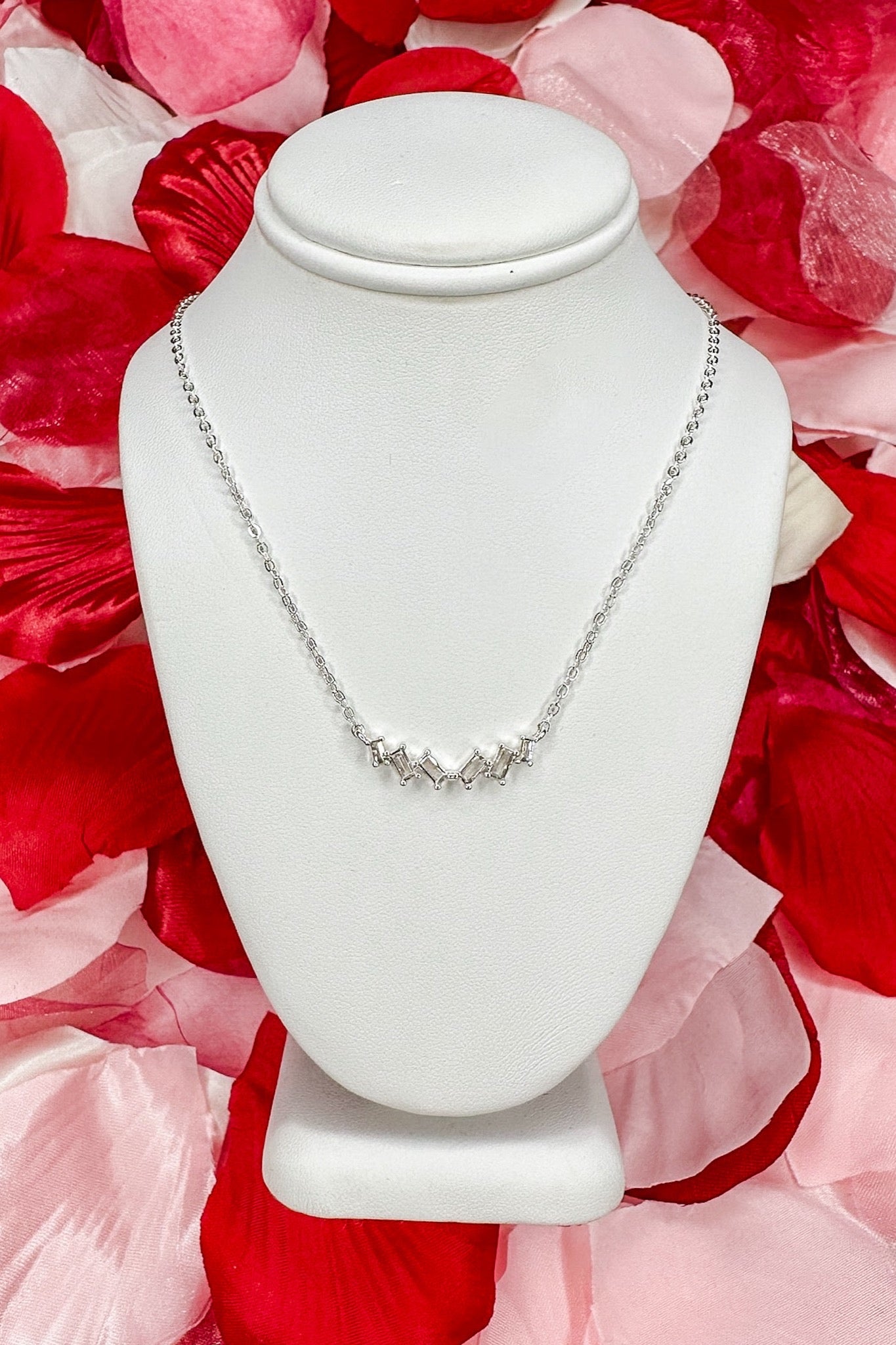 Mini CZ Abstract Bar Selene Necklace in Silver