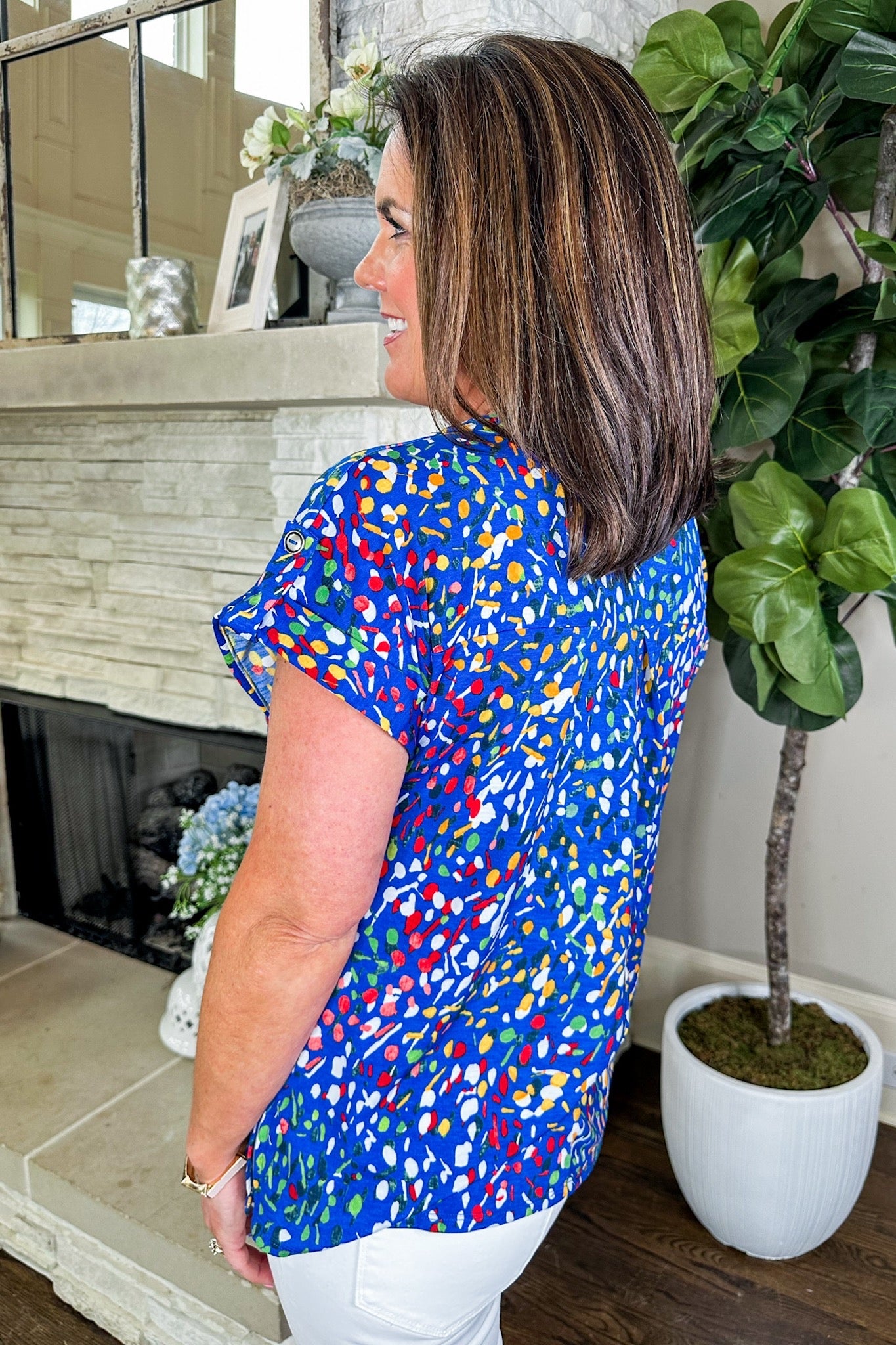 The Lizzy Short Sleeve Top in Royal Multi Spots