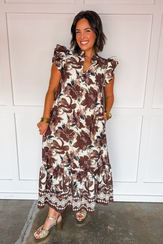 The Caroline Mocha Floral Dress