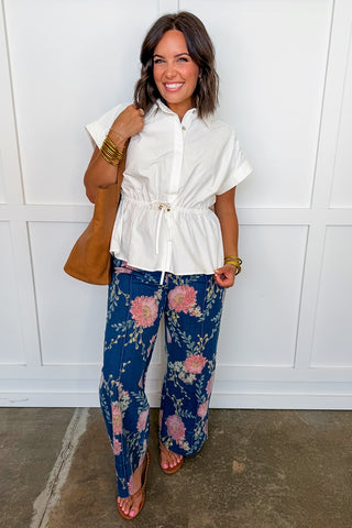 The Ella Pintuck Floral Denim Pants