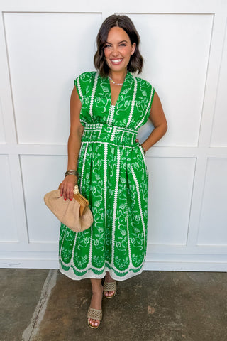 The Collins Classic Floral Midi Dress in Green