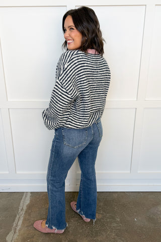 Cozy Season Stripe Knit Sweater in Navy & Pink