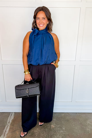 Classical Moment Halter Style Bow Top in Navy