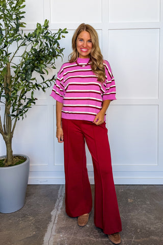 Perfectly Casual Stripe Knit Top in Pink