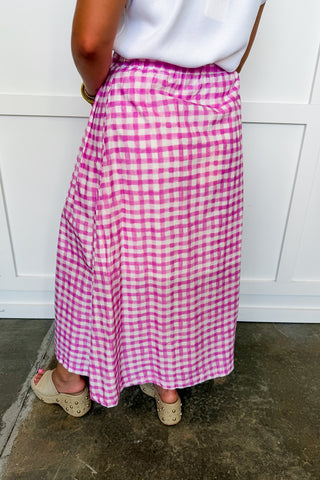 Sweet As Can Be Gingham Skirt in Pink
