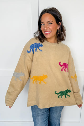 Hot Pink Deal - Jaguar Joy Sweater in Beige