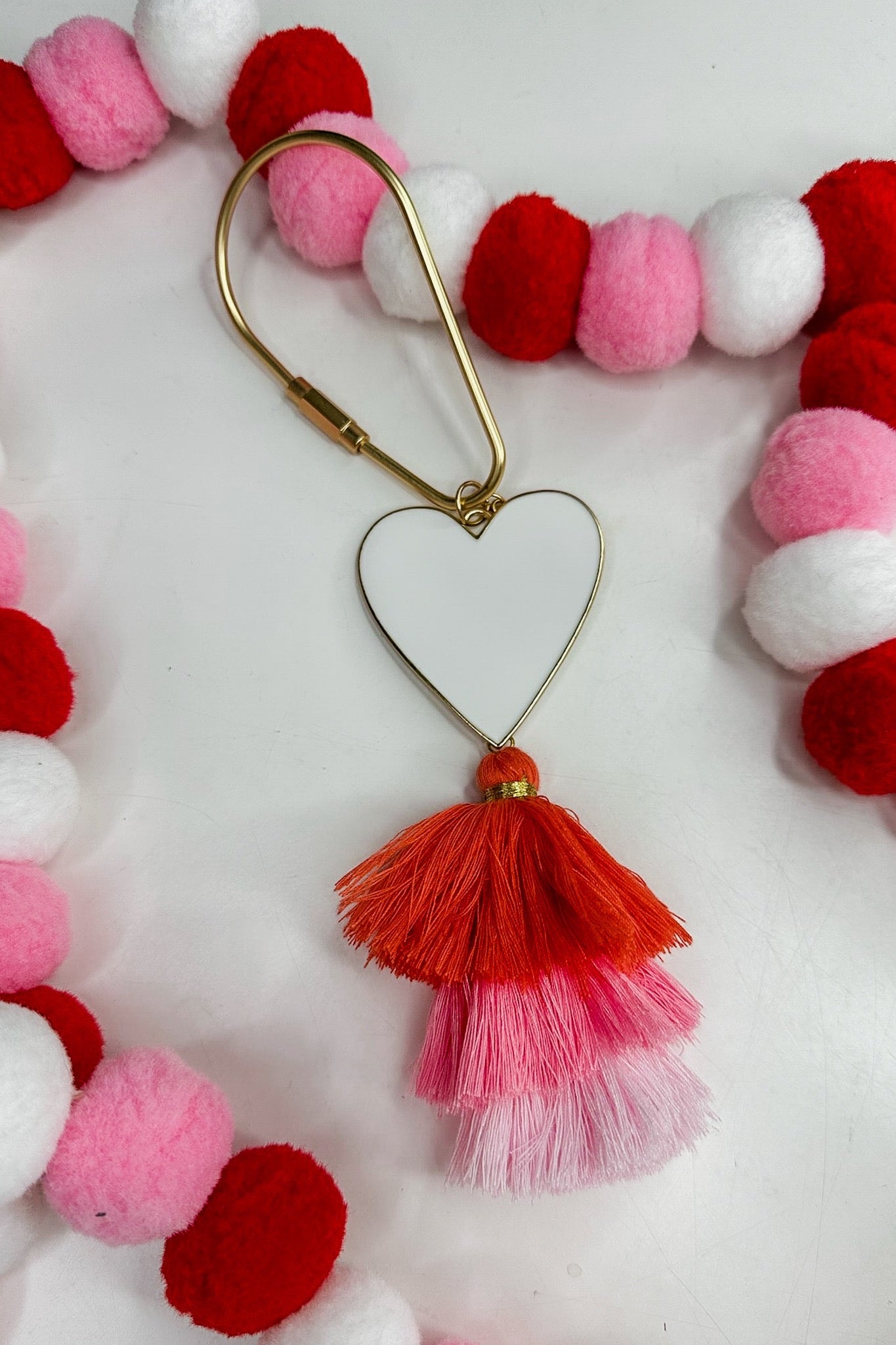 White Heart With Tassel Keychain