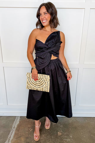 Center Stage Bow Midi Dress in Black Small