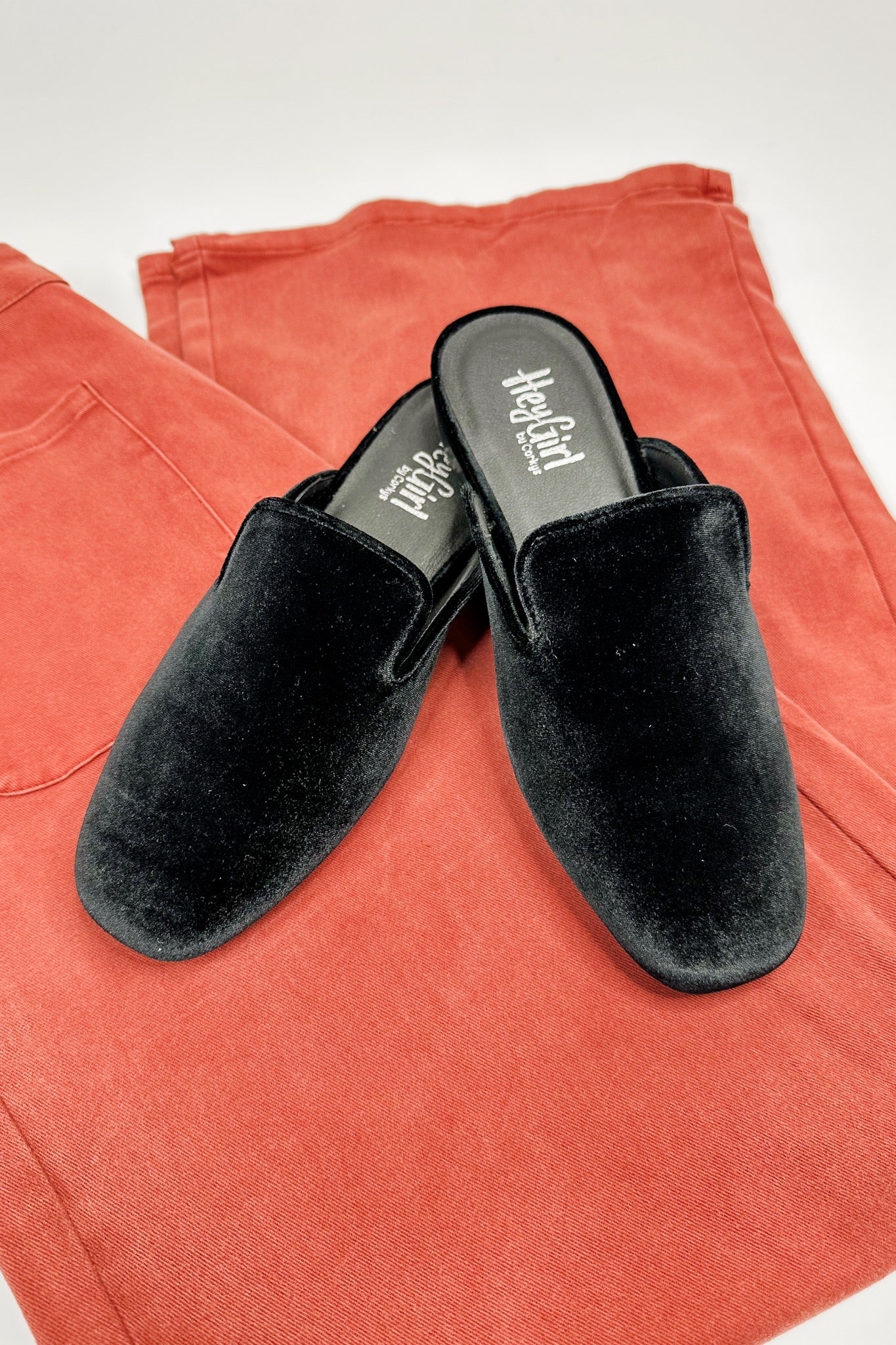 Spotlight Velvet Corkys Mules in Black