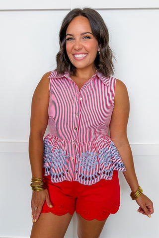 The Heritage Bloom Pin Stripe Peplum Top