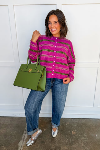 Cozy Season Striped Sweater in Magenta Multi