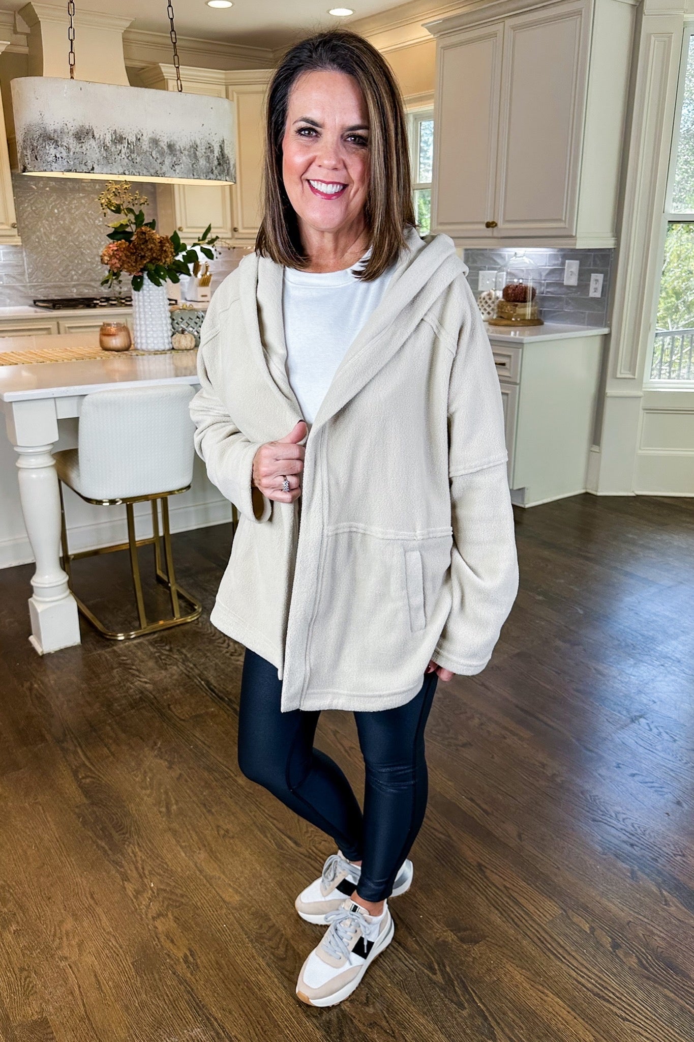 Fleece Throw On Oversized Pocketed Jacket in Neutral