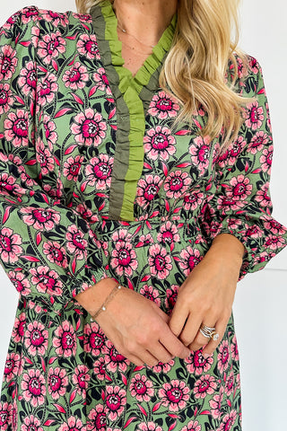 Juliette Floral Printed Maxi Dress in Pink & Burgundy