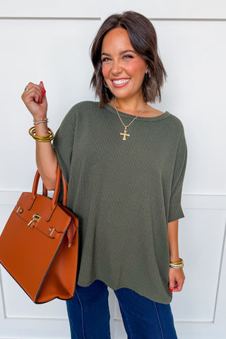 Dear Scarlett Essential Ribbed Top in Olive