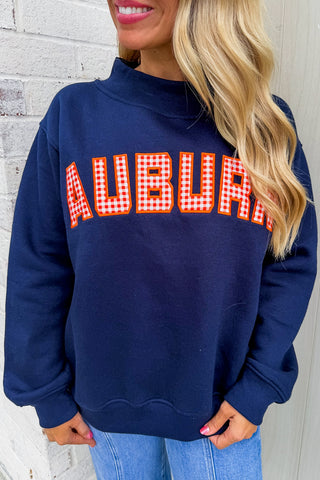 Auburn Gingham Mallory Mock Neck Sweatshirt