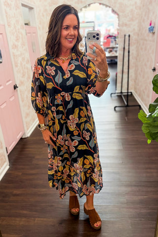 The Wildflower Fields Tiered Dress in Black
