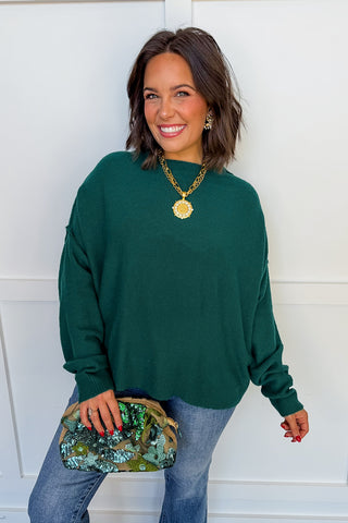 Pop Of Color Fleece Sweater in Emerald