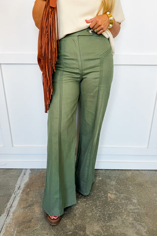 The Daphne Jeans in Olive - Full Length Wide Leg Denim