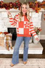Load image into Gallery viewer, Mixed Pattern Floral Rust Orange Knit Sweater
