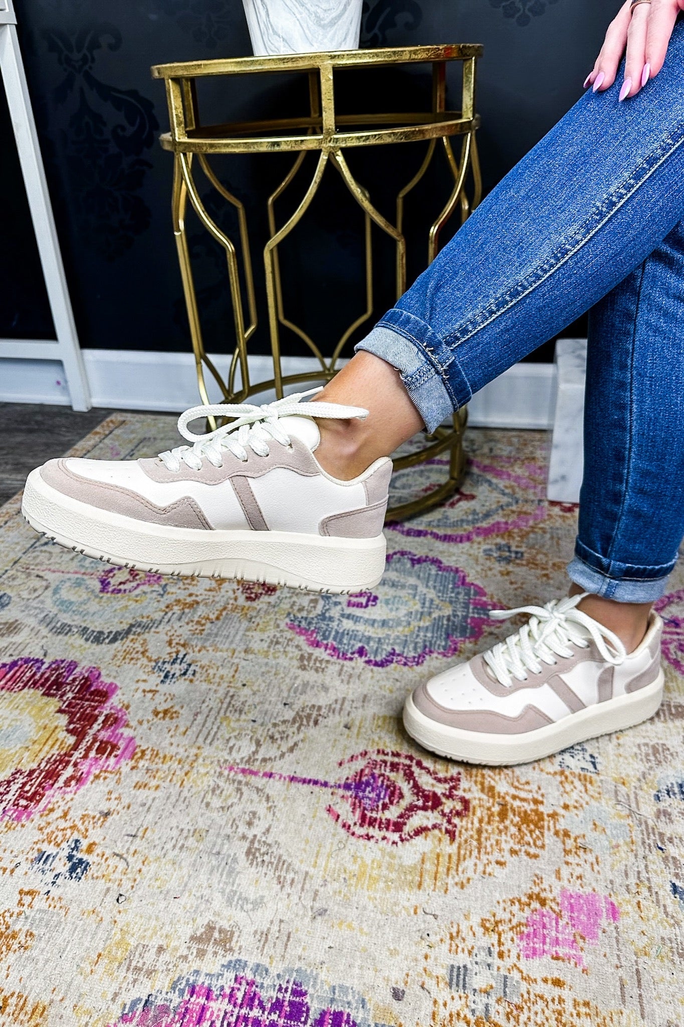 Taupe Leather Lace Up Sneakers