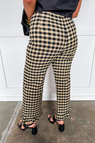 Girl In Gingham Ruffle Pants in Oatmeal
