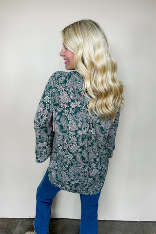 Dear Scarlett Liz Bell Printed Top in Hunter Green