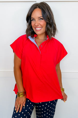 American Honey Gingham Split Collar Top