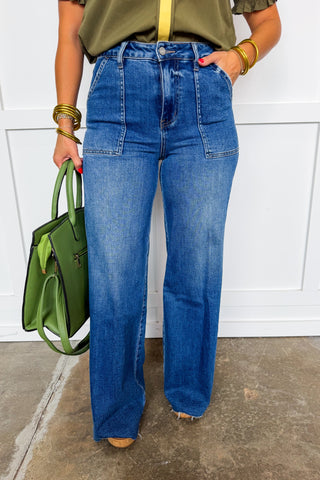 The Peyton Jeans by Bayeas- High Rise Wide Leg Dark Wash