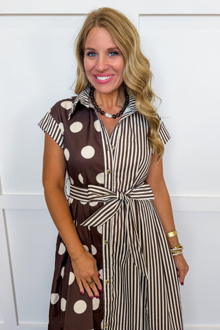 The Monroe Mixed Print Maxi Dress in Brown