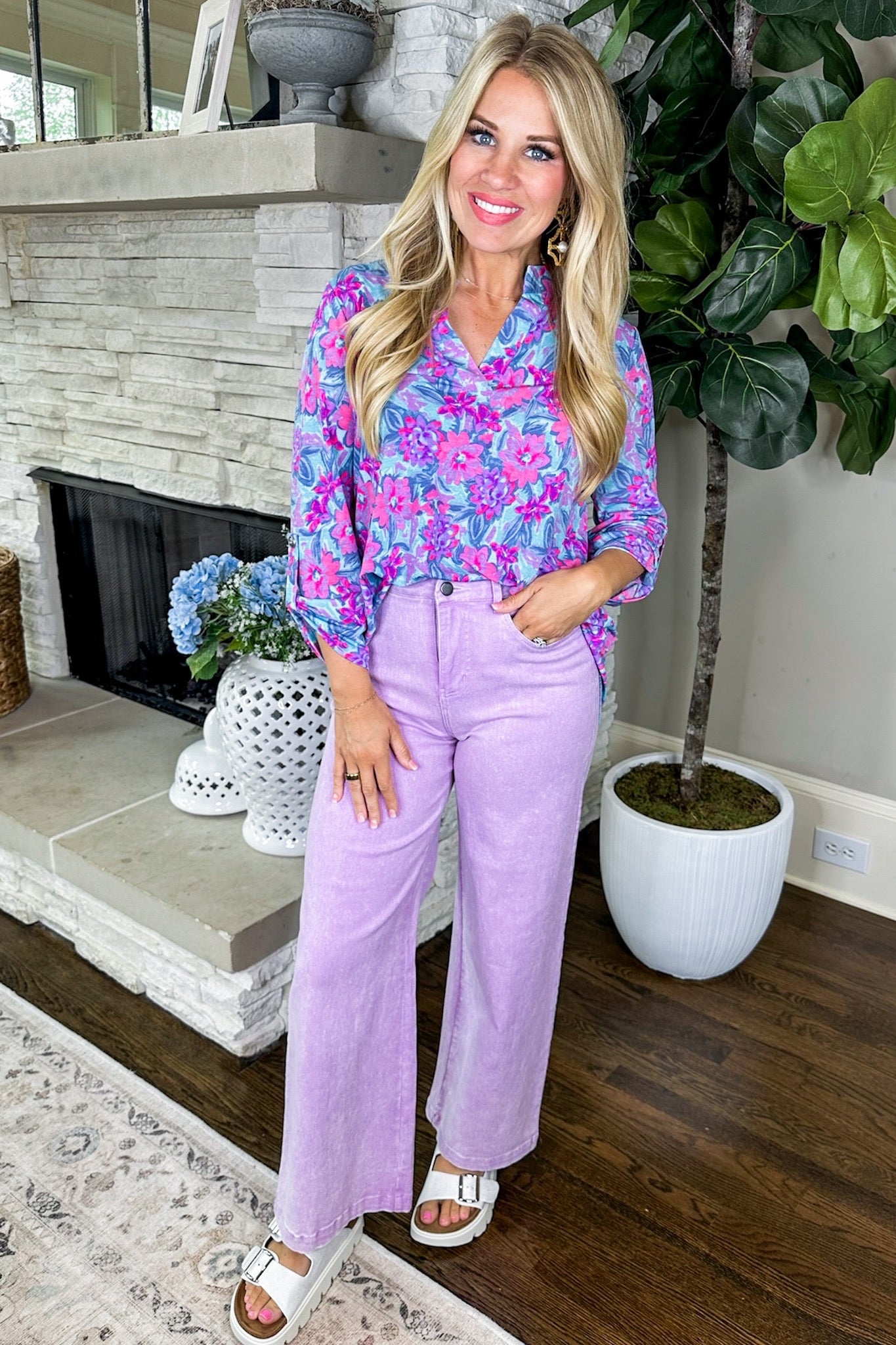The Lizzy Top in Pink Purple Watercolor Floral