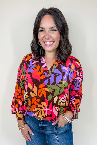 Dear Scarlett Liz Bell Printed Top in Chocolate Bold Print