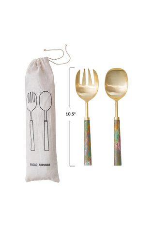 Marbled Handle Gold Salad Server Set