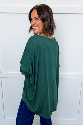 Dear Scarlett Mila Smocked Dolman Sleeve Top in Jewel Green