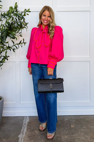 Tied And True Contrast Trim Top in Hot Pink