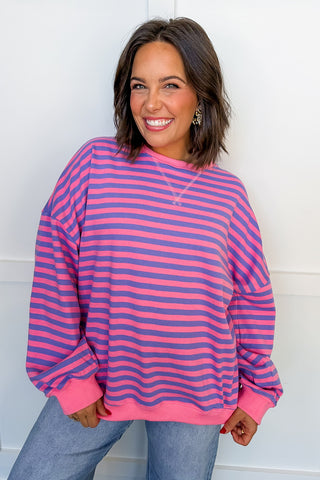 Color Me Casual Pink & Purple Stripe Pullover