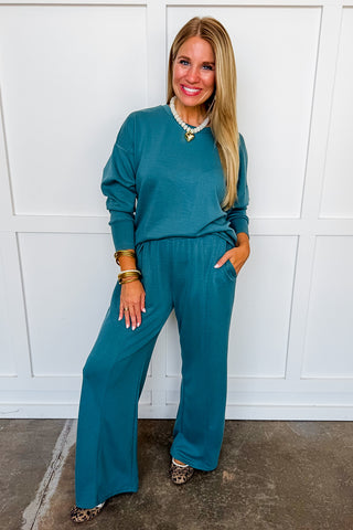 The Haven Wide Leg Pintuck Pants in Teal