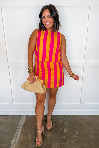 Sunset Spritz Pink & Orange Stripe Skirt Set