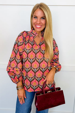 Marigold Bloom Printed Top in Brown