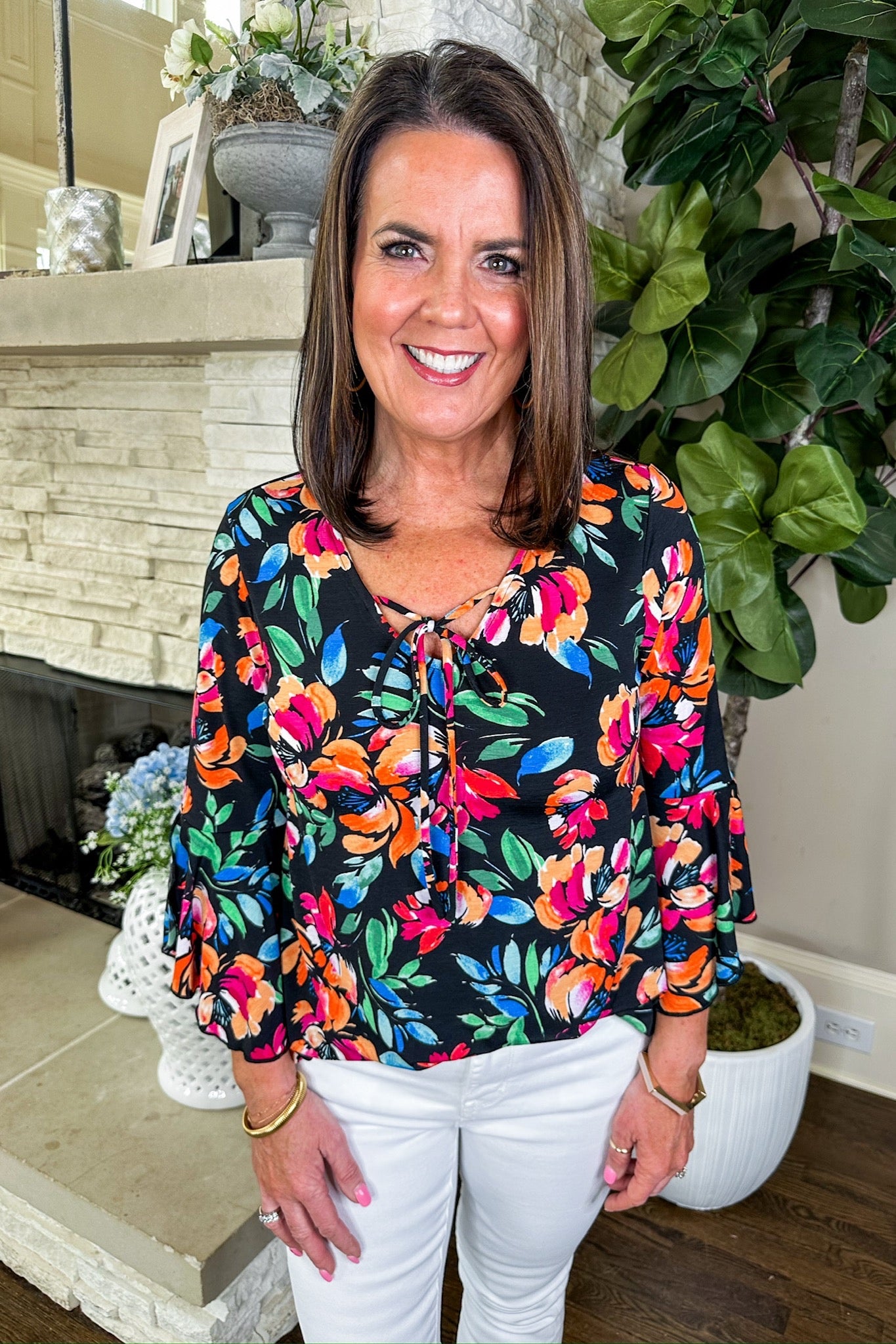 The Hallie Top in Black & Bold Floral