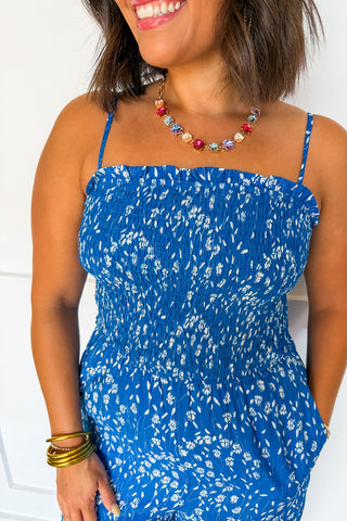Summer Skies Floral Smocked Jumpsuit