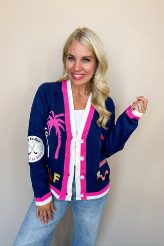 Par-Tee Time Navy Blue Cardigan