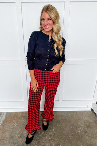 Girl In Gingham Ruffle Pants in Red & Black