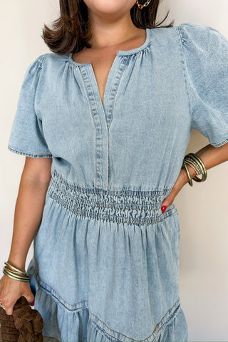 Southern Belle Denim V Neck Short Dress