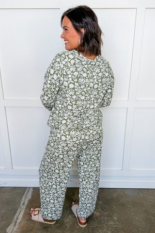 The Annie Pajama Pant Set in Painted Trillium Olive by Mary Square