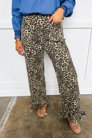 Cheetah Pants With Ruffle Hem