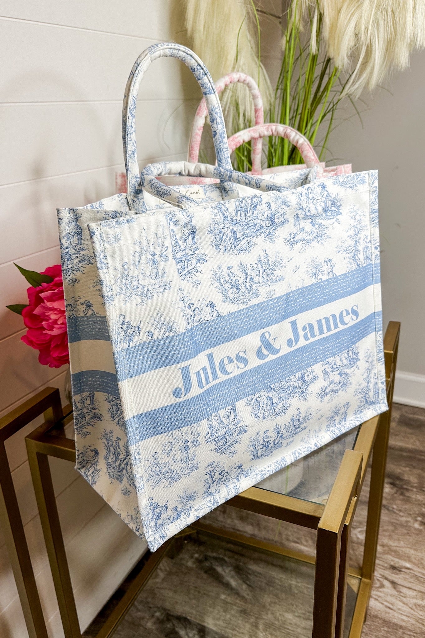 Jules & James Textured Cloth Toile Tote Bag in Blue